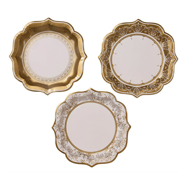 Vintage Gold Medium Paper Plates - 12 Pack