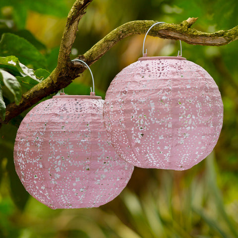 Pink Outdoor Solar Lanterns, 20cm - 2 Pack