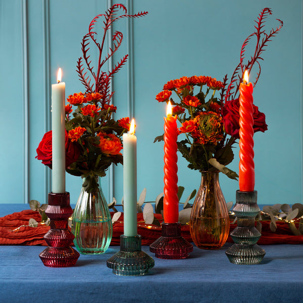 Geometric Burgundy Red Glass Candlestick Holder