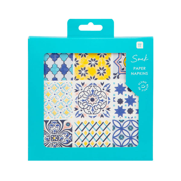 Moroccan Souk Blue Paper Napkins - 20 pack