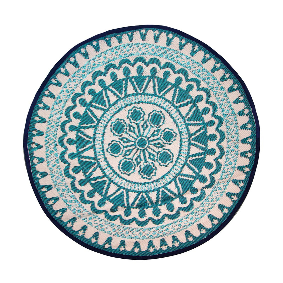 Moroccan Souk Blue Round Outdoor Rug Talking Tables UK