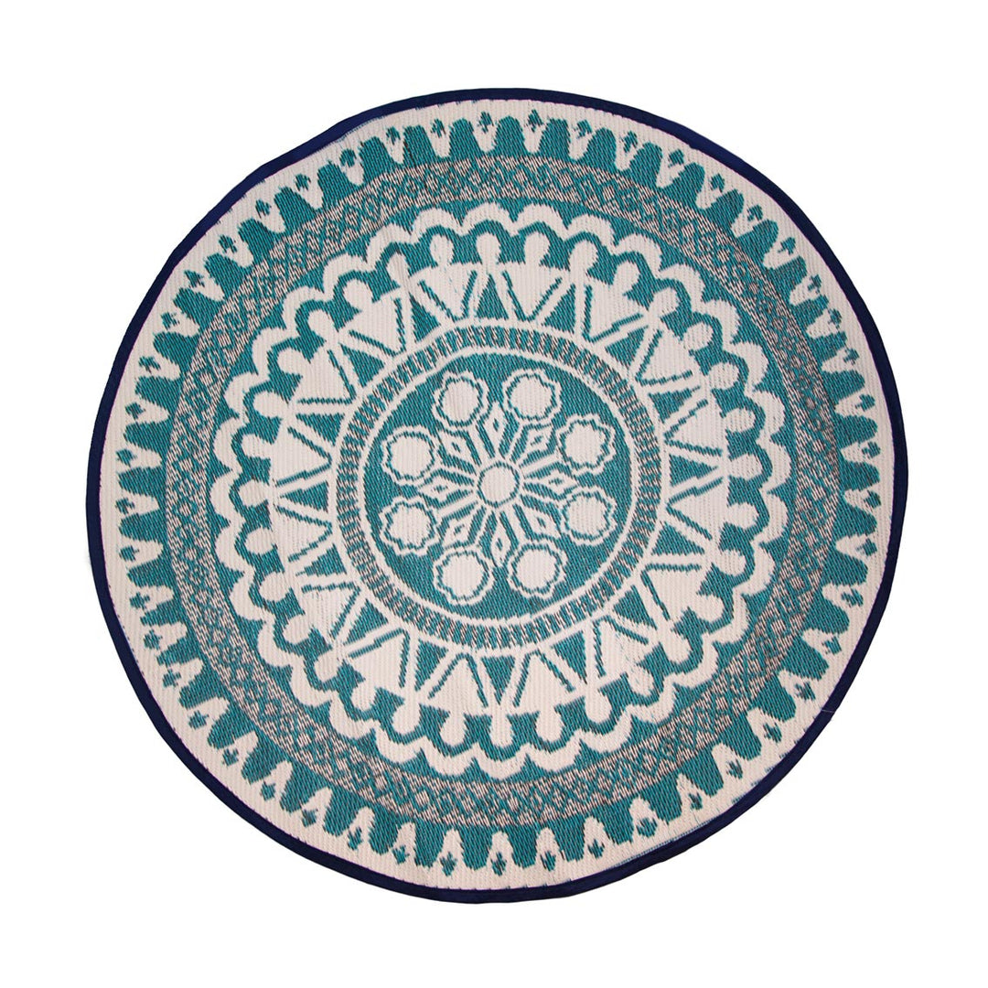 Moroccan Souk Blue Round Outdoor Rug Talking Tables UK