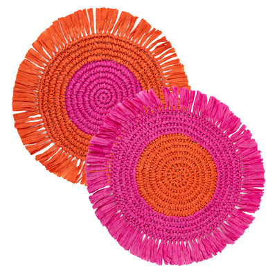 Pink & Orange Paper Raffia Placemats - 2 Pack