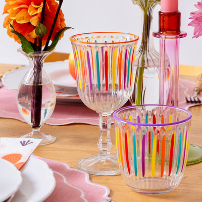 Bright Striped Multi-Coloured Wine Glass