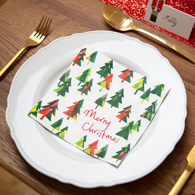 Scandi Green Christmas Tree Napkins - 20 Pack