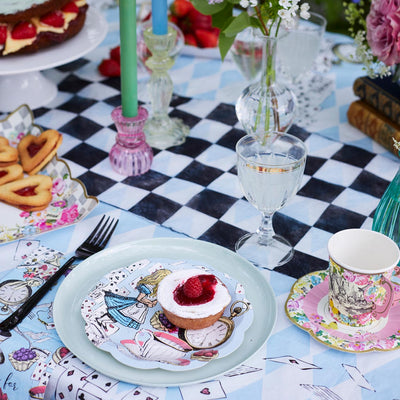 Alice in Wonderland Party Decorations and Tableware for 16 Guests | Mad Hatter Bunting, Plates, Napkins, Cups, Table Cover for Birthday, Baby Shower