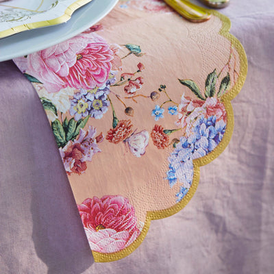 Peach Floral Scalloped Edge Napkin