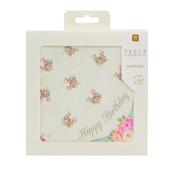 Blue & Pink Floral Paper Napkins - 20 pack