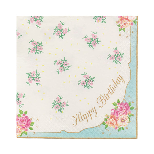 Blue & Pink Floral Paper Napkins - 20 pack