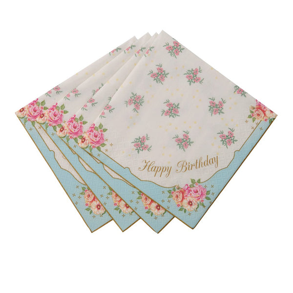 Blue & Pink Floral Paper Napkins - 20 pack