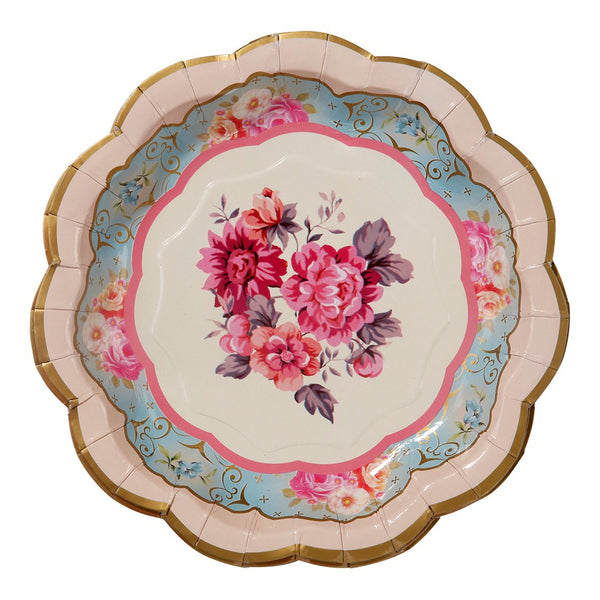Pink, Yellow & Blue Floral Paper Plates - 12 pack