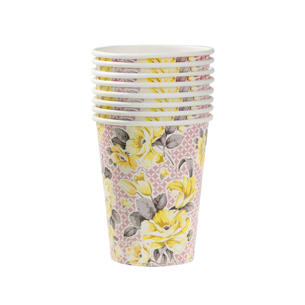 Yellow & Pink Floral Recyclable Cups - 8 pack