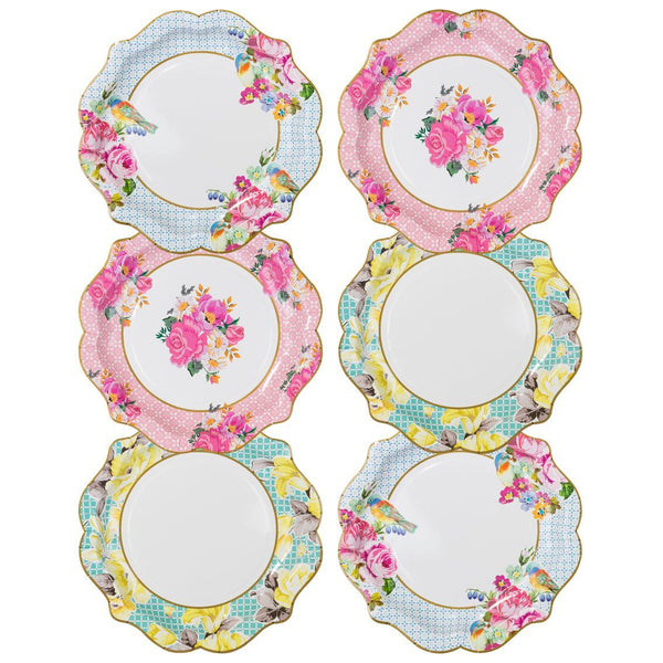 Light Pink & Blue Floral Paper Plates - 12 pack