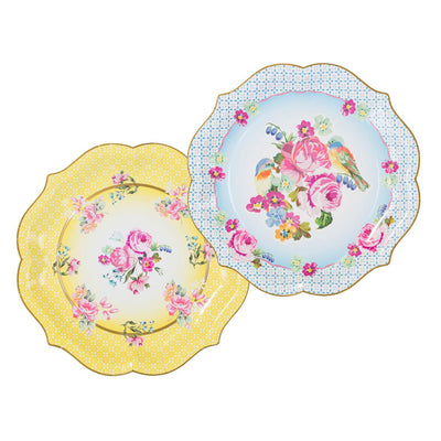 Yellow & Blue Floral Paper Plates - 4 pack