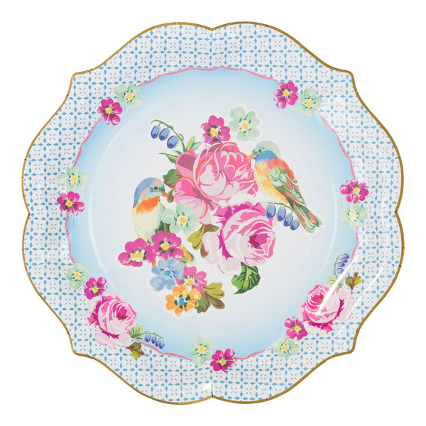Yellow & Blue Floral Paper Plates - 4 pack