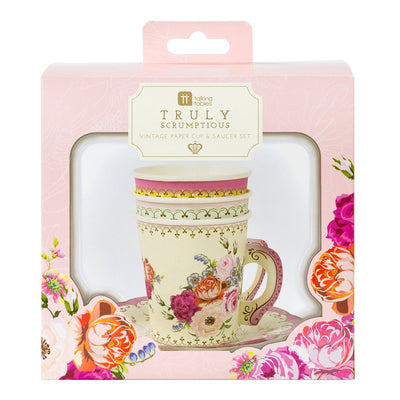 Yellow, Pink & Green Paper Teacups & Saucers - 12 pack