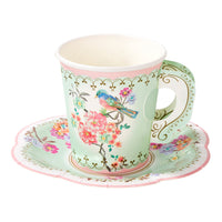 Yellow, Pink & Green Paper Teacups & Saucers - 12 pack