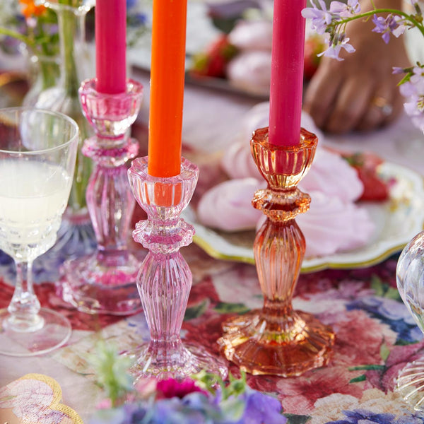 Pink Glass Candlestick Holder