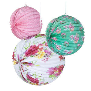 Pink, Blue & Green Floral Paper Lanterns